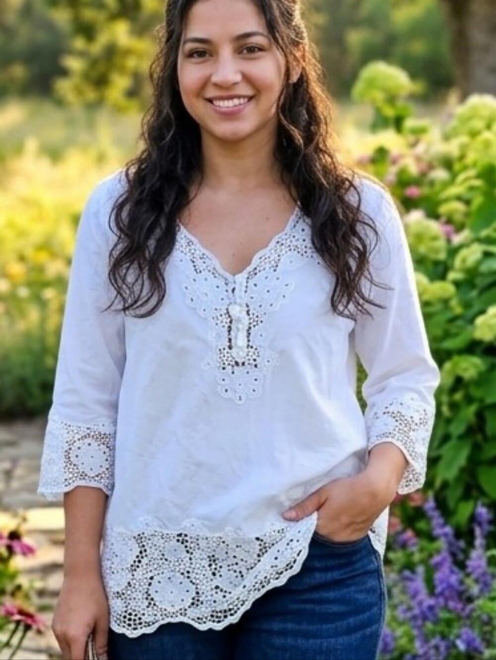 Soft Surroundings Off White Lace Top
